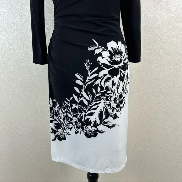 Lauren Ralph Lauren Black and White Side Ruched Dress Women's Size 4P - Picture 9 of 14